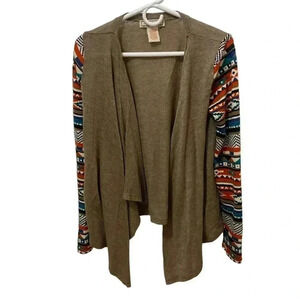 Flying Tomato Aztec Print Sleeve Open Cardigan Size Large